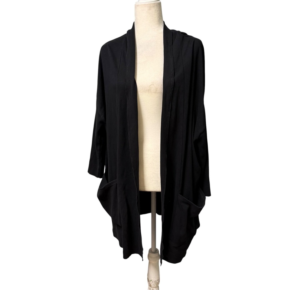 Pact Cardigan Womens XL/XXL Black Organic Cotton Open Front Pockets Loungewear